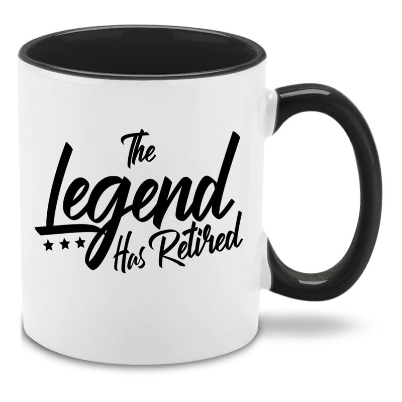 shop4ever The Legend Has Retired Ceramic Coffee Mug Tea Cup Funny Retirement Gift for Him, Her 11 oz. (Black Handle) - Image 1